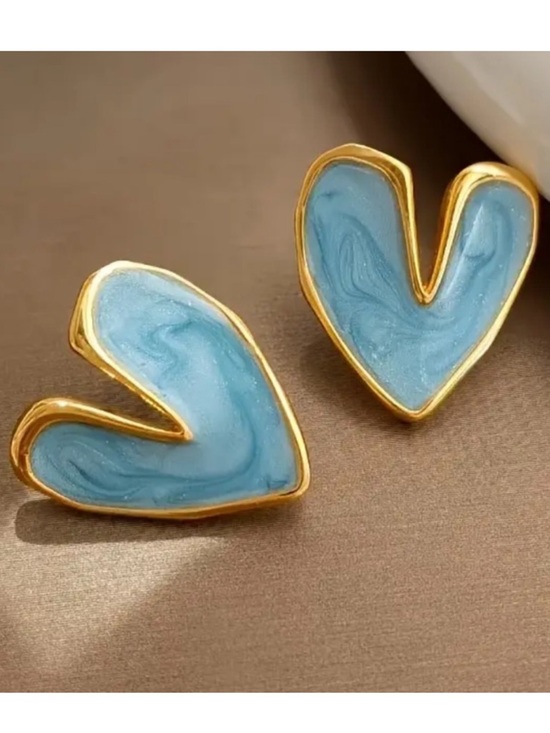 Jewelry - Gold-Tone Blue Enamel Heart Stud Earrings